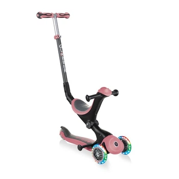 Дитячий самокат з сидінням та ручкою Globber GO UP Deluxe Lights пастельно-рожевий (646-210)
