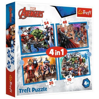 Пазлы "Храбрые мстители. MARVEL" 4 в 1 34386 Trefl, в коробке (5900511343861)