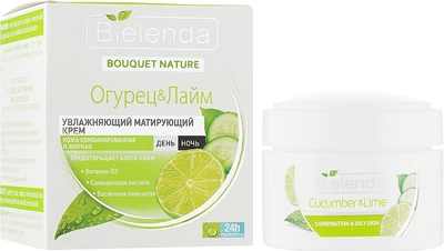 Bielenda Bouquet Nature Cucumber & Lime Moisturizing Mattifying Cream Зволожуючий крем для обличчя "Огірок & Лайм" 50ml (341259-3037)