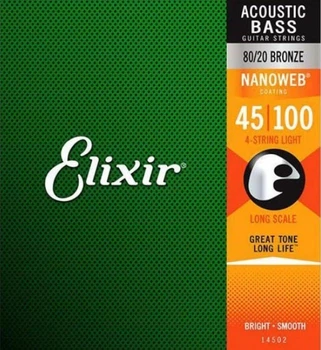Струни для бас-гітари Elixir 4-String Acoustic Light Nanoweb / Long Scale 45-100 4S (NW L)
