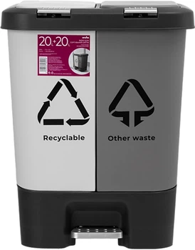 Відро для сміття MBM HOME сортувальне BIN-05 20+20 л Світло-сіре/сіре (BIN-05 (20+20L) LIGHT GRAY/GRAY)