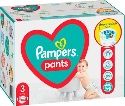 Подгузники-трусики Pampers Pants Размер 3 Эластичные 86 штук 6-11 кг Удобные практичные