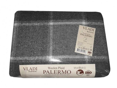 Плед вовняний Vladi - Палермо №7 Sofa біло-дим-антрацит 140*200 полуторний