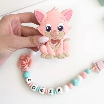 Именной силиконовый грызунок, для девочки, Котик Том Little princess