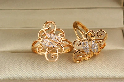 Кільце Xuping Jewelry персень два листочки в завитках р 16 золотисте