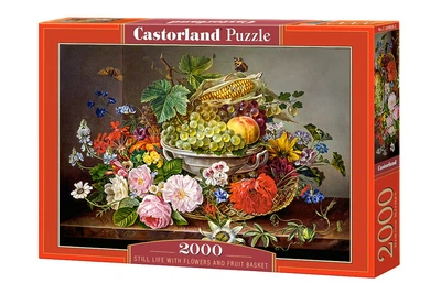 Пазл Castorland Натюрморт з квітами і кошиком фруктів, 2000. ел.