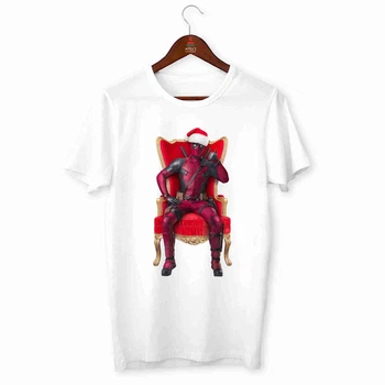 Футболка біла з новорічним принтом "Deadpool NY. Дідпул на троні. Новий рік" Push IT M ФП010200M