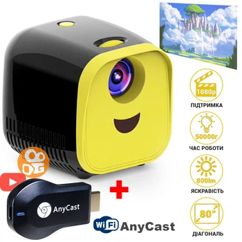 Детский мини-проектор Vivibright L1 с поддержкой 1080p, 1000lm, домашний медиаплеер для детей+Медиаплеер для проекторов и ТВ AnyCast
