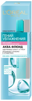L'Oreal Paris Аква-флюїд для обличчя "Геній Зволоження" для сухої та чутливої ​​шкіри з гіалуроновою кислотою/алое 70ml (423985-166)