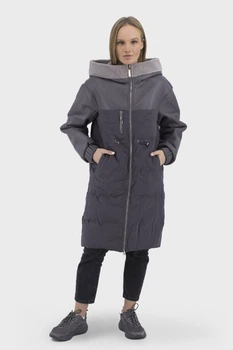 Жіночий зимовий пуховик з гусячим пухом та капюшоном casual Basic (сірий, 46), 36593, 27777