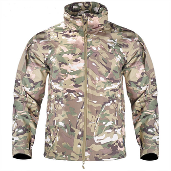 Тактическая куртка Soft Shell Multicam софтшел, армейская, мембранная, флисовая, демисезонная, военная, ветронепроницаемая куртка без капюшона р.3XL