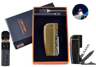 USB-зажигалка Электроимпульсная мультитул Lighter Corkscrew Gold Ice