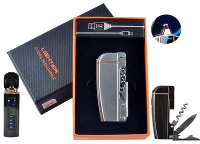 USB-зажигалка Электроимпульсная мультитул Lighter Corkscrew Silver Ice