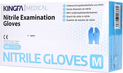 Перчатки нитриловые Kingfa Medical одноразовые, нестерильные, синие без пудры размер M 100 шт (6973163403695)