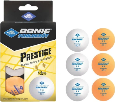 Мячи для настольного тенниса Donic Prestige 2 звезды 40+ 6 шт. White+orange (608523)