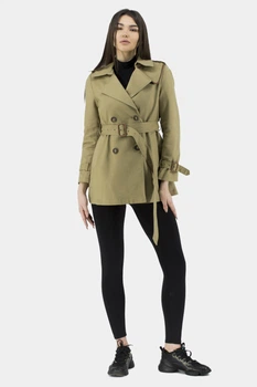 Жіночий двобортний плащ casual з поясом, кемел або оливковий Basic (кемел, L), 32658, 26941