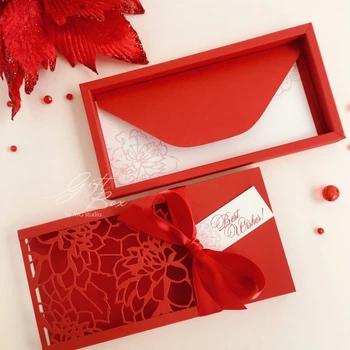 Gift Box Florale-А червоний Вітальна листівка та конверт на ювілей Ручна робота