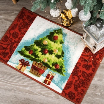Новогодний придверный коврик MAC Carpet Taba 280 Елочка с подарками 50х80 см Красный
