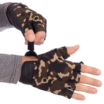 Перчатки тактические с открытыми пальцами Zelart Action 4379 размер M Camouflage