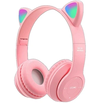 Беспроводные наушники с кошачьими ушками и лед подсветкой Cat Ear Y47 Led, Bluetooth наушники с микрофоном Розовые