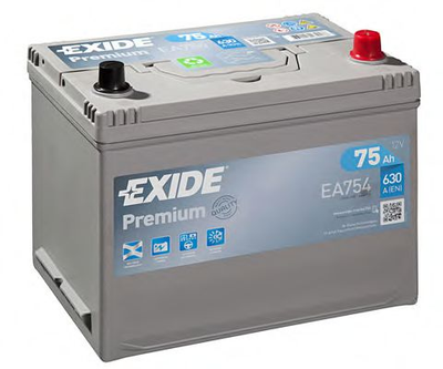 Аккумулятор 75Ah-12v PREMIUM 267х172х220 ,R,EN630 Азия Exide (EA754)