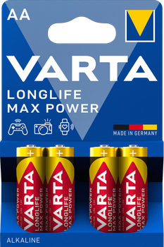 Батарейка пальчик VARTA LONGLIFE MAX POWER AA 1.5V блістер 4 шт