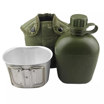Фляга армейская для воды 1 литр с чехлом и котелком зеленная