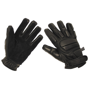 Тактические зимние кожаные перчатки MFH "Protect" стойкие к порезам черные р-р L (15622_L)
