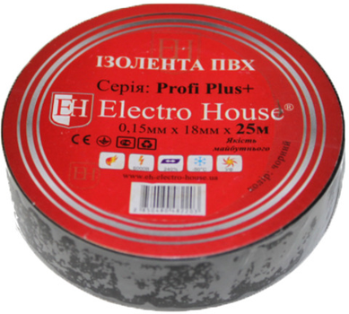 Изолента Electro House 18 мм x 25 м 10 шт Черная (EH-AHT-1828)