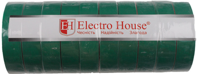 Изолента Electro House 18 мм x 50 м 10 шт Зеленая (EH-AHT-1839)