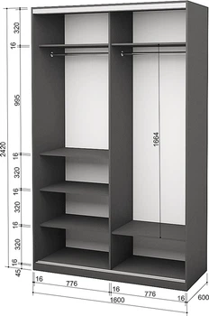 Шафа-купе дводверна Roko 160х242х60 см Дзеркало Сірий (20200027591)