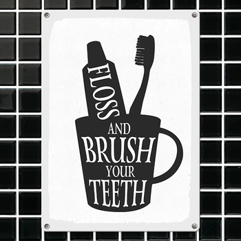 Табличка металева Floss and brush your teeth 26х18,5 см