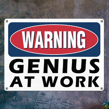 Табличка металева Warning gerius at work 26х18,5 см