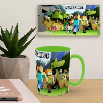 Чашка салатовая внутри 330мл с принтом Minecraft