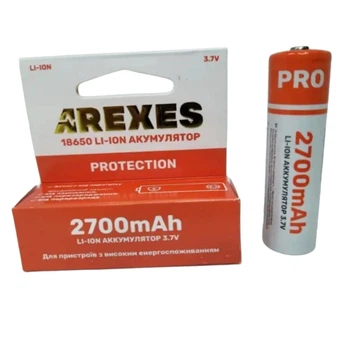 Аккумулятор AREXES 18650 Li-Ion 2700 mAh, 3.7v с защитой