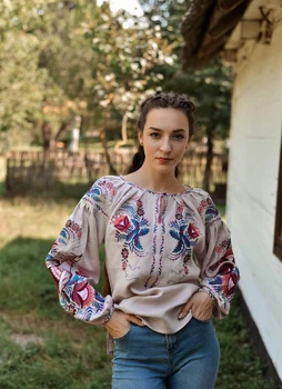 Вишиванка бохо Vyshyvanka "Птаха" 46 Рожева 4617