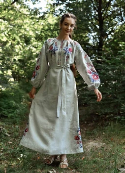 Плаття-вишиванка Vysyvanka "Птаха" 52 Св. Сірий 4604