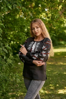 Вишиванка Vyshyvanka лляна сорочка,маш.виш., Два Кольори 58 Чорна 4569
