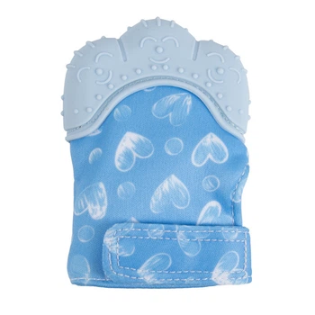 Перчатка прорезыватель грызунок силиконовая Сердечки Голубая RYS09