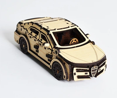 Деревянный конструктор 3DBRT авто Седан А-159 3D пазл 175 деталей Сборная модель машины Бежевый