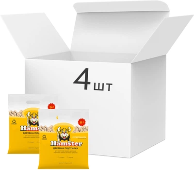 Упаковка наполнителя для грызунов Super Cat Hamster Древесный впитывающий 2 кг 4 шт (4х3.4 л) (14820082496033)