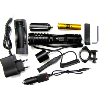 Фонарь Bailong светодиодный аккумуляторный подствольный с зумом для охоты тактический с выносной кнопкой под ружье Чёрный (Police-Q1837-T6)