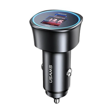 Адаптер автомобільний USAMS Dual Ports Digital Display Fast Car Charger US-CC146 C26 1USB/1Type-C, 3A/95W, QC/PD|