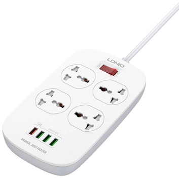 Подовжувач мережевий LDNIO SC4407 4хUSB/4 розетки 2м Білий