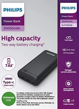УМБ Повербанк Philips Power Delivery 20000mAh|2USB/1Type-C, 6A, 65W|для MacBook/iPad/iPhone/ Xiaomi/ Samsung/Huawei