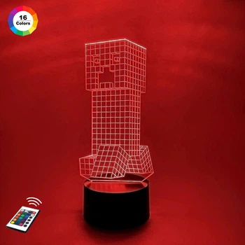 3D ночник "Крипер" (УВЕЛИЧЕННОЕ ИЗОБРАЖЕНИЕ) подарочная упаковка + 16 цветов + пульт ДУ + сетевой адаптер&nbsp;+ батарейки (3ААА) &nbsp;3DTOYSLAMP