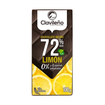 Шоколад чорний CLAVILENO какао 72% Stevia з лимоном без цукру 100г