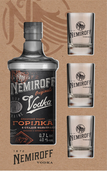 Горілка Nemiroff Original 0.7 л 40% + 3 shots у подарунковій упаковці (4820181425647)