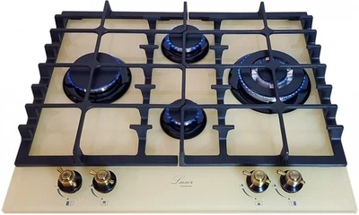 Варочная поверхность газовая Luxor RG 650 Rustik Champagne KUP Beige + круглая подставка WOK в подарок бежевый, шампань, слоновая кость