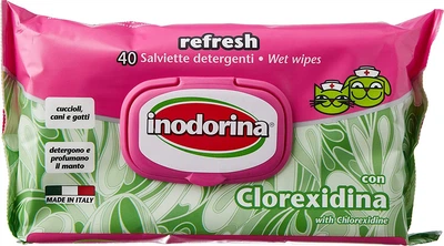 Вологі серветки дезінфікуючі для собак і котів Inodorina Refresh Clorexidina з хлоргексидином 40 шт (8031398123097)